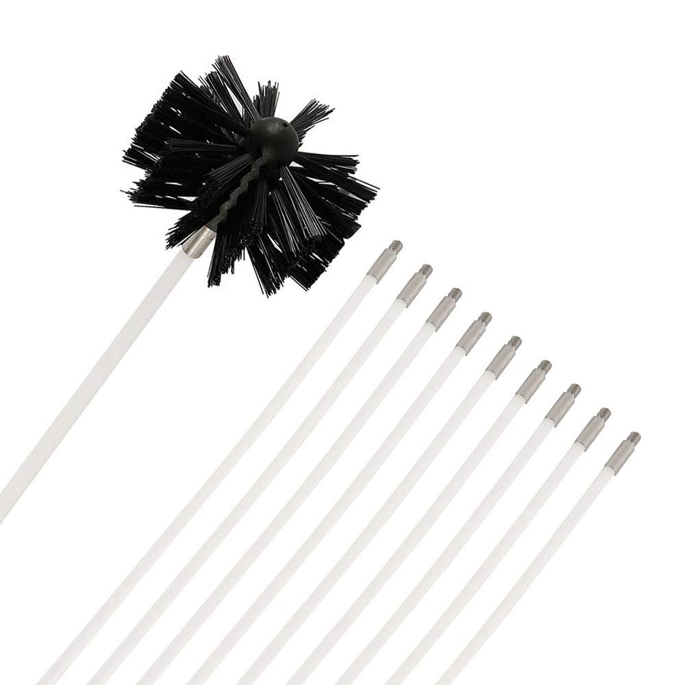 Chimney Cleaning Brush Kit Sweep Sweeping Brush Drain Rod Set Nylon Cleaning Tool Accessory Includes 9 Flexible Rods 1 Brush Head