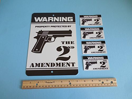 Security Signs Warning Property Protected by The 2nd Amendment Gun Metal Home 4 Window Stickers # 723