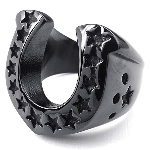 KONOV Mens Stainless Steel Ring, Star Horseshoe, Black