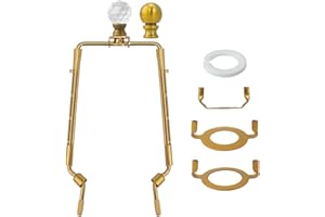 Asjeumt 8 9 10 11 inch Lamp Shade Harp Holder, Antique Gold Adjustable Height Harp Kit with Crystal & Metal Finial, DIY Repla