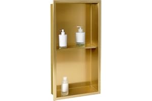 SaniteModar Shower Niche, Stainless Steel Shower Niche 12" X 24" No Tile Needed, Recessed for Bathroom Storage, Brushed Gold Double (Brushed Gold, 12x24,Double)