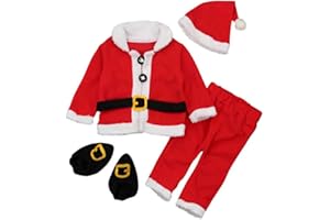 UNIQUEONE 4PCS Infant Baby Santa Christmas Tops+Pants+Hat+Socks Outfits Costumes