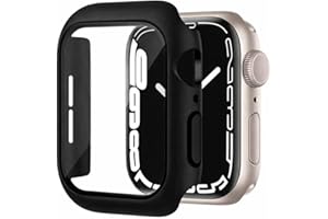 Tempered Glass Case for iWatch Series 6/5/4/SE/SE2/SE3 44mm, Hard PC Screen Protector Full Cover,Black