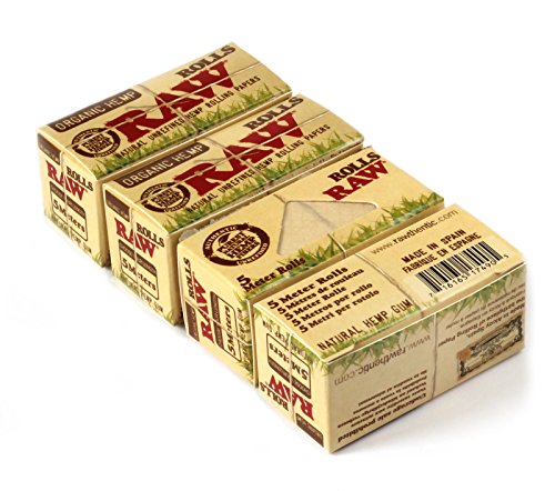 Raw Rolls Organic Hemp Natural Unrefined Rolling Paper 5 Meter ( 15 Feet ) 4 Pack