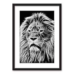Framed Abstract Lion Head Black Picture Frames White Matting