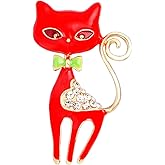Fashion Rhinestone Bow Cat Brooch Pin for Women Girls Gold-Toned Crystals Cartoon Bowknot Kitten Brooches Lapel Pins Dress Accessories Holiday Birthday Party Vintage Unisex Jewelry