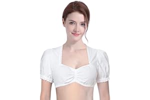 BOOW Women's German Dirndl Blouse Puffy White Cropped Tops Beer Girl Costume Bavarian Oktoberfest Festival Fancy Dress