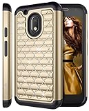 Moto G4 Play Case, Moto G Play Case, Style4U [Shockproof] Studded Rhinestone Crystal Bling Hybrid Armor Case for Motorola Moto G4 Play / Moto G Play XT1607 / XT1609 with 1 Stylus [Gold / Black]