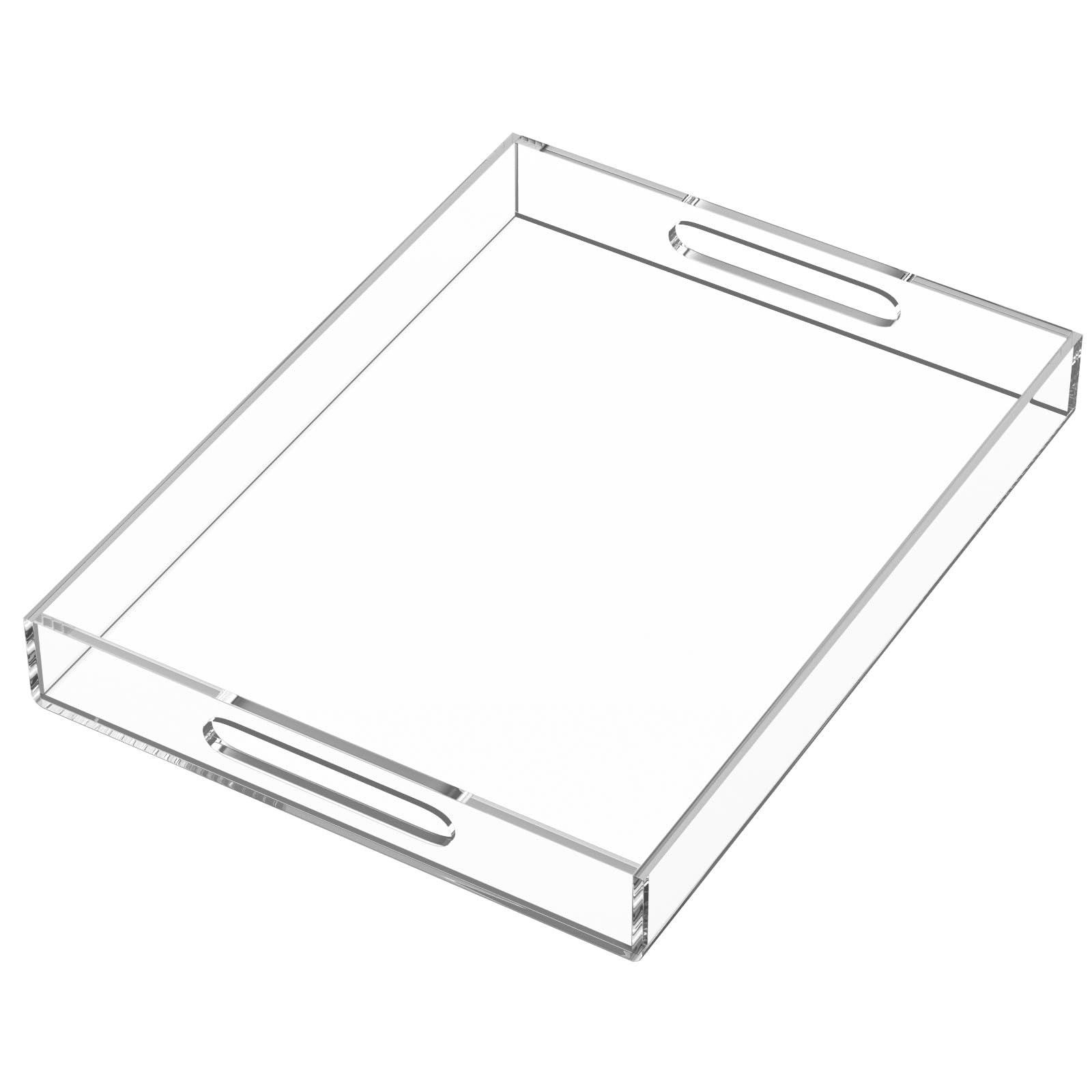 Clear Serving Tray 12x16 Inches/ 30x40 cm -Spill Proof- Acrylic Decorative Tray Organiser for Ottoman Coffee Table Countertop with Handles