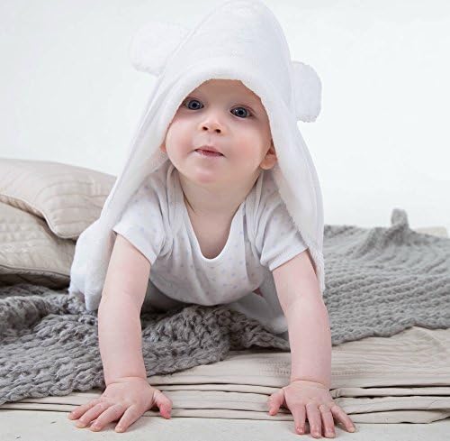 Premium Hooded Baby Towel By Muscato - Plush &amp; Absorbent Bath Wrap Towel For Infants &amp; Toddlers - 100% Natural Organic Bamboo Fiber - Cute Bear Ear Design - Unisex White Color - Large 34" x 34" Size