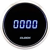 MOTOR METER RACING 52mm 2-1/16" MGS Series Digital Clock Gauge | 0~24 Hour Format, Black Dial Blue LED Display, 12/24 Volt, Stainless Steel Bezel, Waterproof, Car, Truck, Marine, Boat