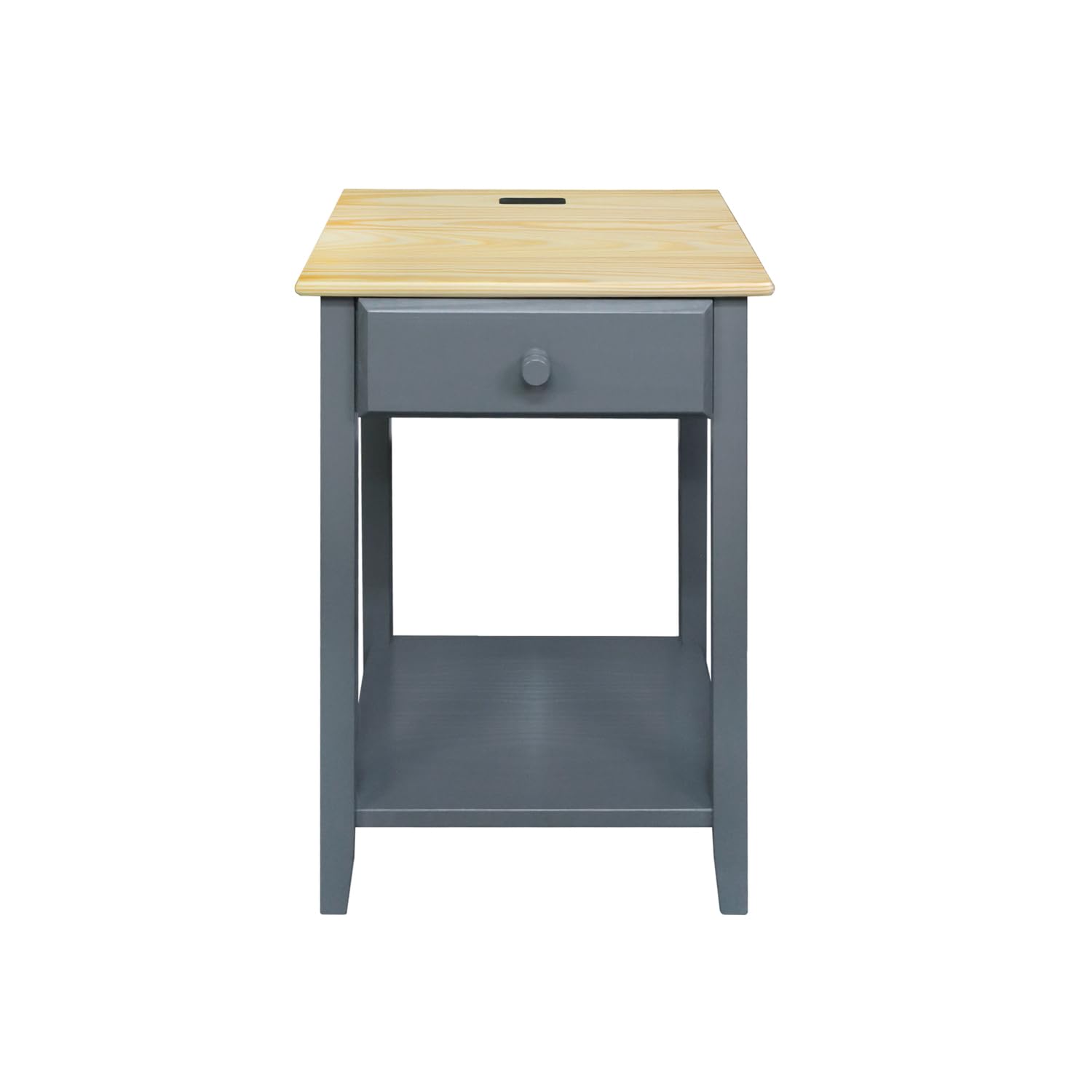 Casual Home Owl Night Stand with USB Port Charging Station and Drawer, 17.5" W x 14.25" D x 24.5" H, Natural Gray Image