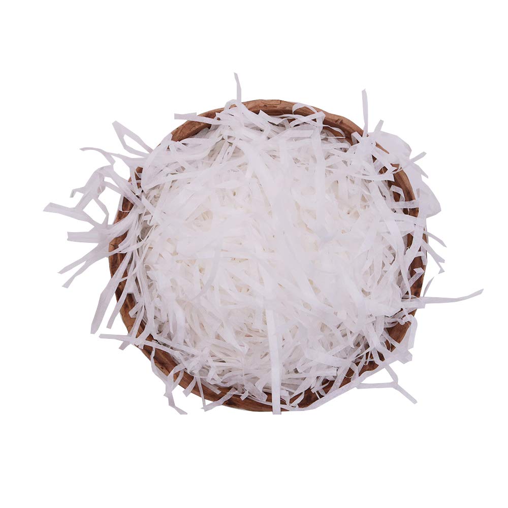Shiwaki 100g Multicolored Raffia Paper Shreds & Strands Shredded Crinkle Confetti for DIY Gift Wrapping & Basket Filling - White