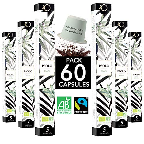 Nespresso Kapseln Kompatibel | BIO FAIRTRADE Arabica Kaffee in Kapseln Biologisch abbaubar | PAOLO Sortenreiner Kaffee…