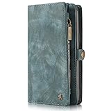 Leather wallet Phone Case Magnetic Detachable Case with Card Slots Cash Compartment Blue , For 5.8 inches (Samsung S8)