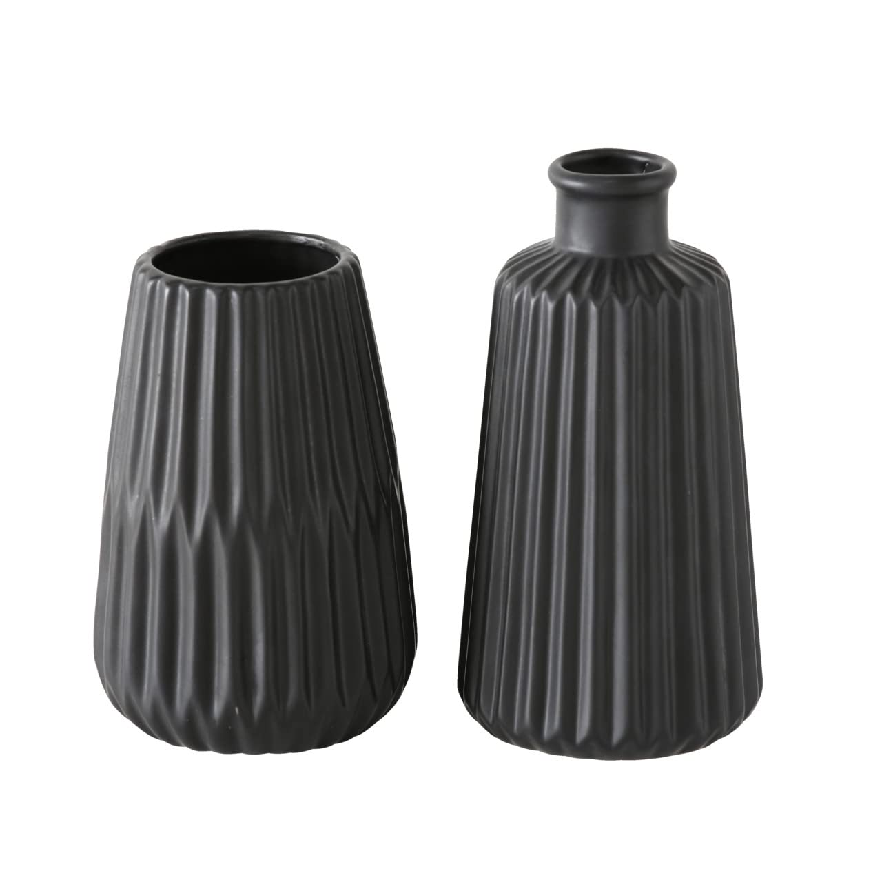 Boltze Esko 1013332 Vases Set of 2 (Black Varnished, Ceramic Flower Vases, Diameter Approx. 8.5 cm, Indoor Decoration, No Flowers, Scandinavian Style)