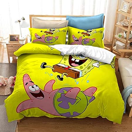FRECASA Spongebob Squarepants Bedding Duvet Cover Set 3 Piece 3D Print Patrick Star Squidward Tentacles for Kids 1 Duvet Cover with 2 Pillow Shams