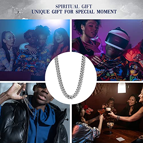 Pinsparkle 8mm Cuban Link Chain For Men Women,Silver Chain For Men Women,Silver Plated 316L Stainless Steel Chain Necklaces