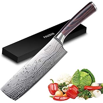 Nakiri Knife Paudin Razor Sharp Meat Cleaver 7 Inch High Carbon German Stainless Steel Vegetable Kitchen Knife Multipurpose Asian Chef Knife For