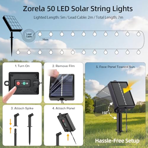 Zorela Solar Garden Lights Outdoor, 50 LED Colour Change Solar String Lights Waterproof, 7M/23Ft Garden Fairy Lights Solar Powered 11 Light Modes for Patio Yard Balcony Christmas Parties Wedding