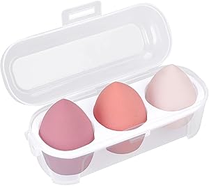 Makeup Sponge Case Blender Beauty Foundation Holder Blending Sponge Egg Set Makeup Sponge Wet And Dry Storage Box Egg Sponge Organizer (3pcs-Pink series)