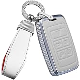 SANRILY Bling Key Fob Cover Fit for Land Rover Defender 2023 Freelander2 Discovery, Range Rover Evoque Vogue, Jaguar XE XF Leather Key Fob Case with Bling Leather Keychain White
