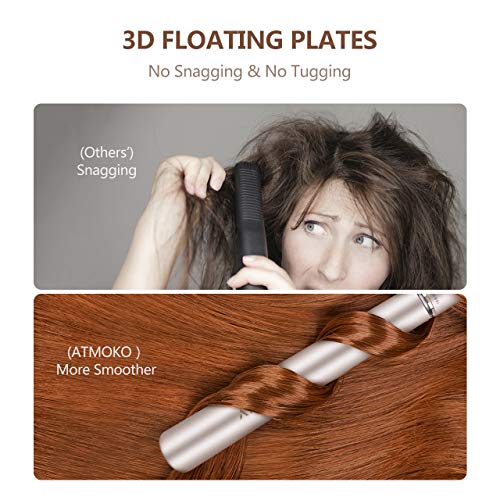 Flat Iron Hair Straightener, ATMOKO 2 in 1 Ceramic Tourmaline Flat Iron Straightener and Curler for All Hair Types, 15S Heats Up & Adjustable Temperature (250-450F)