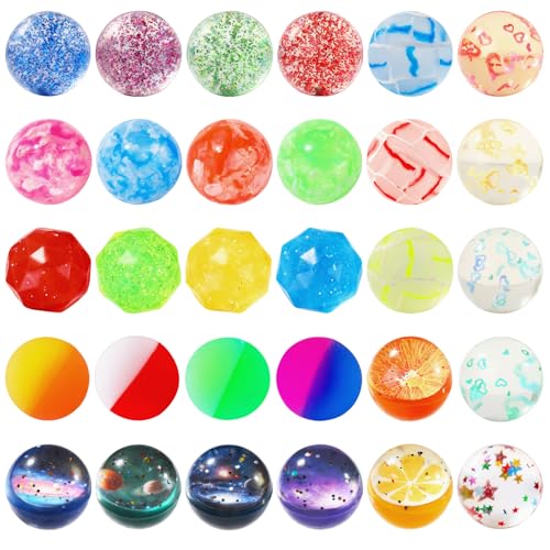 JOICEE 30PCS Bouncy Balls for Kids, 32mm Bouncy Balls Bulk Rubber High Bouncing Toys with Storage Bag for Boys Girls Party Favors Birthday Gifts Classroom Prizes
