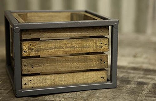 Industrial Crate with Metal Frame, Wood Planter Box, 5.75 