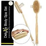 Premium Dry Brushing Body Brush - Cellulite Massager and Lymphatic Drainage. Exfoliating Body Scrub Set All natural, no Plastic, with Konjac Sponge, Foot File and Shower Pouf for Natural Radiant Skin!