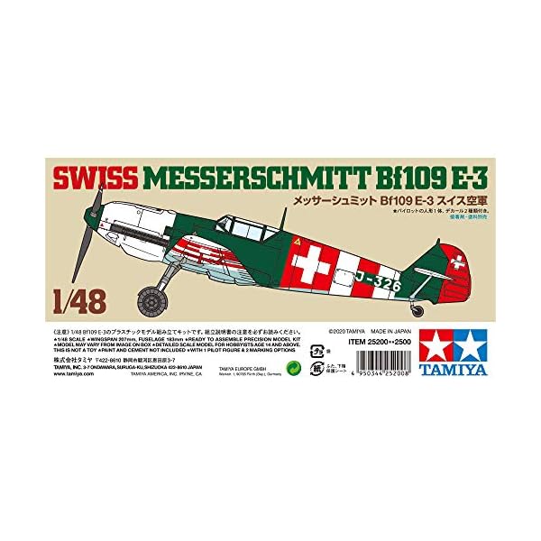 TAMIYA 25200 1:48 ME Bf109 E-3 Schweiz, originalgetreue Nachbildung, Modellbau, Plastik Bausatz, Basteln, Hobby, Kleben…
