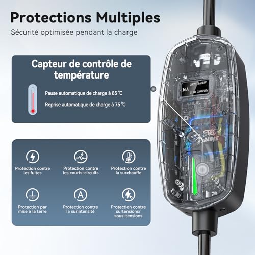 EVDANCE Type 2 Electric Car Charger (6-16A, 3.68kW, 6.1m) Adjustable Intensity Electric Car Charging Cable Portable Charger Waterproof IP66 with Carry Bag for EV IEC62196-2, White