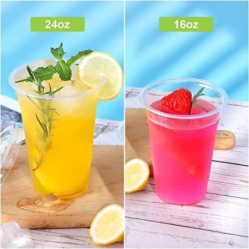 TashiBox [68 Sets 24 oz Plastic cups with flat lids, Crystal Clear
