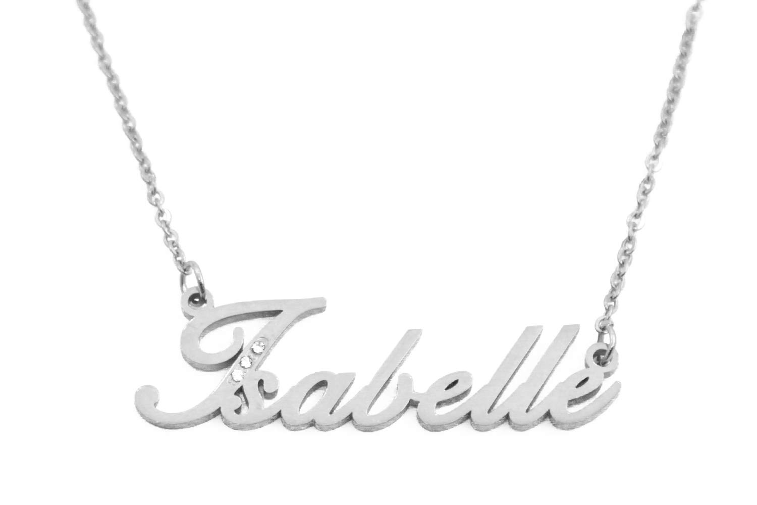 Kigu Isabelle Personalised Name Necklace - 18ct Silver Tone Plated - Custom Jewellery - Incl Gift Packaging