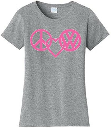 Vdubster Graphic Tees - Peace Love VW Shirt - Custom Volkswagen Women's T-Shirt (XX-Large)
