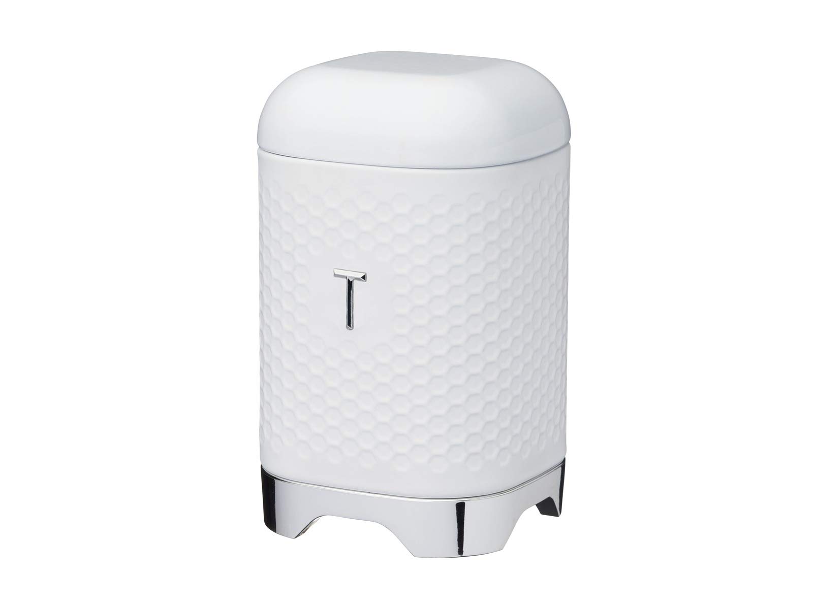 KitchenCraft Lovello Textured Tea Caddy with Geometric Hexagon Pattern, 11 x 11 x 19 cm (4.5" x 4.5" x 7.5") - Ice White