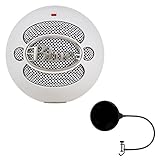 Blue Microphones Snowball USB Microphone - Textured White (4911-SBBN) with Pop Shield Universal Pop Filter Microphone Wind Screen with Mic Stand Clip