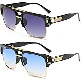 Dollger Square Sunglasses for Men Classic Oversized Sun Glasses Retro Semi Rimless Gold Alloy Frame UV400