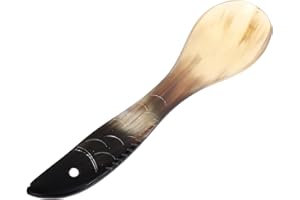SHINEOFI Vietnamese Ox Horn Tea Spoon 14-15cm Carved Multipurpose Coffee and Soup Spoon for Kitchen and Home