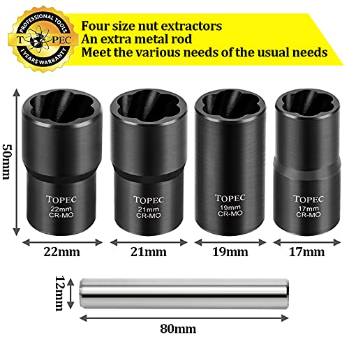 Topec Twist Socket Set Lug Nut Remover Extractor Tool 5 Piece Metric Bolt and Lug Nut