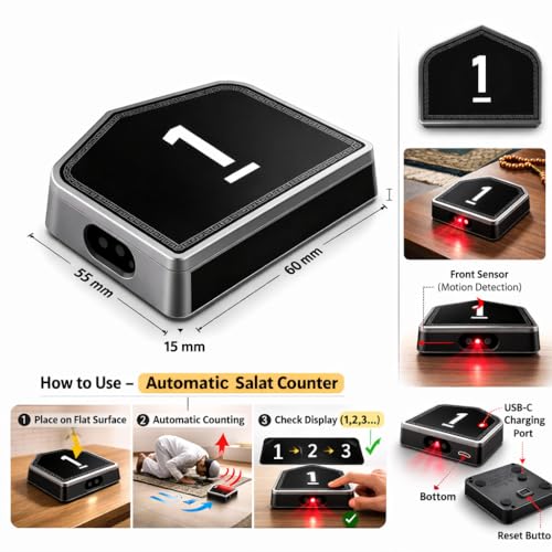 Smart Salat Counter, Digital Prayer Counter for Fard & Nafl Prayers, Auto Power-Off, Focused Worship Assistant