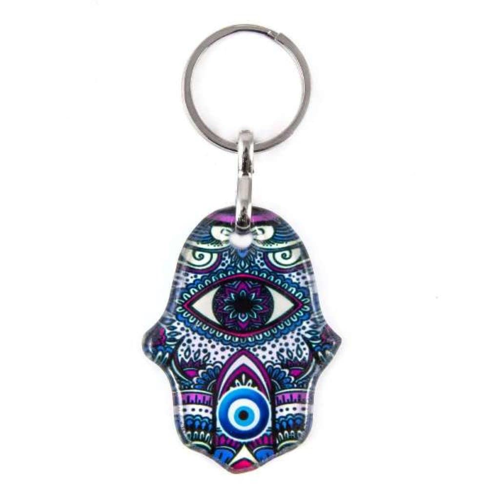 Jeannieparnell 499A - Hamsa Hand, Hand of Fatima & Lucky Evil Eye Keyring Bag Hanger Protection and Good Luck
