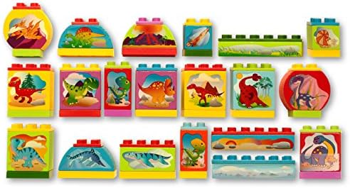 Dream Blocks Dinosaurs Building Set – 20 Fun and Educational Wooden Blocks that are Duplo compatible