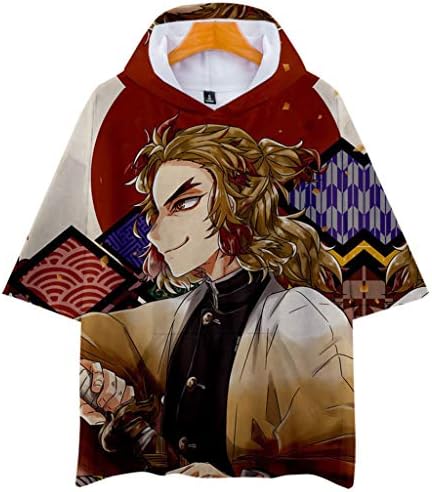 Yagao Demon Slayer:Kimetsu No Yaiba 3D Fashion Men and Women Hoodie Short Sleeves T-Shirt with Hat