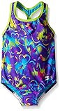 Speedo Big Girls Neon Love Keyhole Thick Strap 1 Piece, Royal Purple, 14