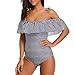 SESY One Piece Swimsuits Off Shoulder Ruffled Floral Printed Bathing Suit Beach Swimwear with Adjustable Shoulder Straps