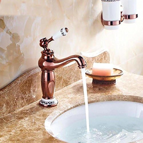 YUPE Lavatory Mixer Tap Antique blue and white porcelain handle copper hot and cold tap , rose gold Bathroom Sink Faucet