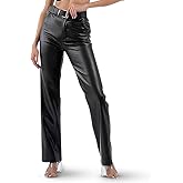 NovaStoorez Women's High Waist Straight Leg Faux Leather Pants with Pockets and Belt