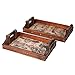 Worldly Wooden Serving Tray Set with Handles (Set of 2 Farmhouse Kitchen Décor Trays): Decorative Coffee Table Organizer, Vintage Coffee Bar Décor, Travel Table Centerpieces for Dining Room by SLPR