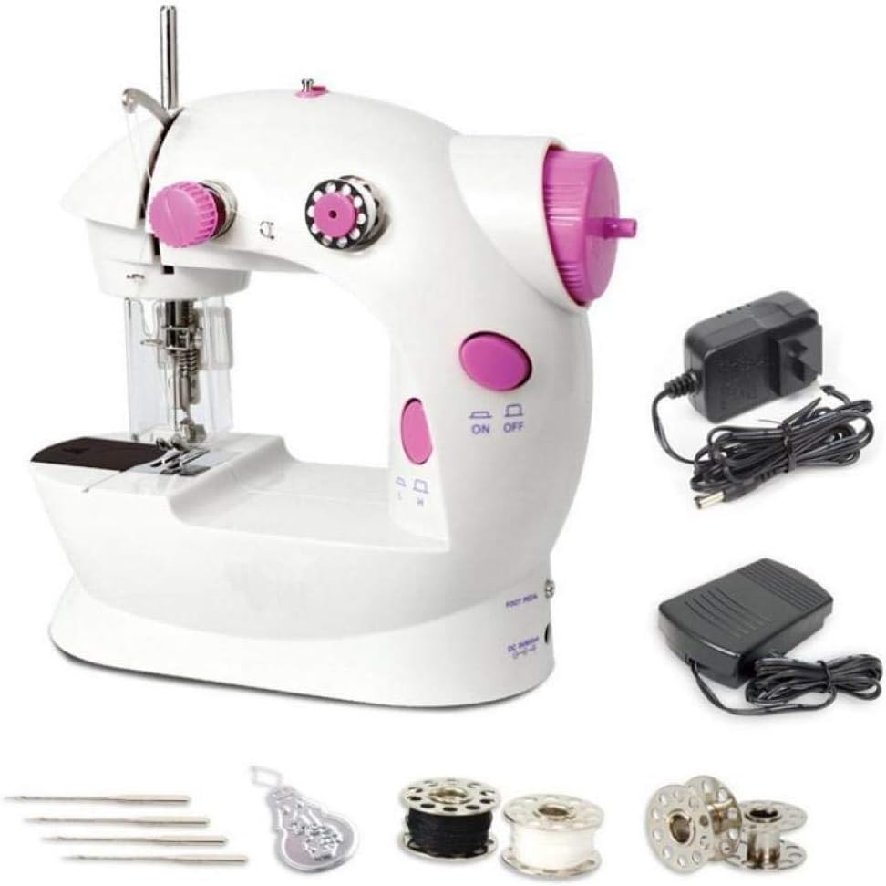 Portable Mini Sewing Machine Crafting Mending Machine with Light for Household Beginners Gifts (Pink (EU))